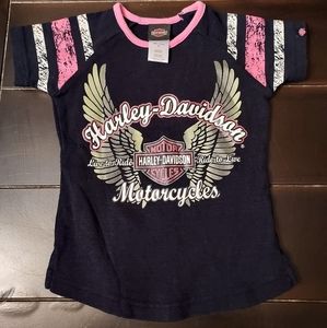 Harley-Davidson Girls Navy Pink Winged Motorcycles Tee